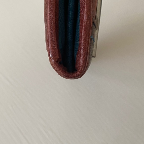 Fossil Brown Leather Wallet Teal Giraffe Detail Bohemian w Fossil Dust Bag - Picture 11 of 15